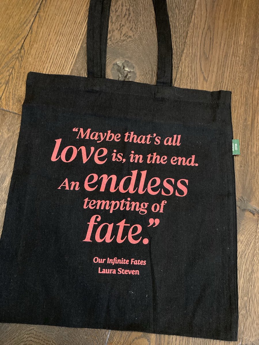 fionamsharp's tweet photo. Tote bag post! Thank you ⁦@PenguinHuddleUK⁩ I loved this book! #LauraSteven #OurInfiniteFates https://t.co/1c6o7h2H11