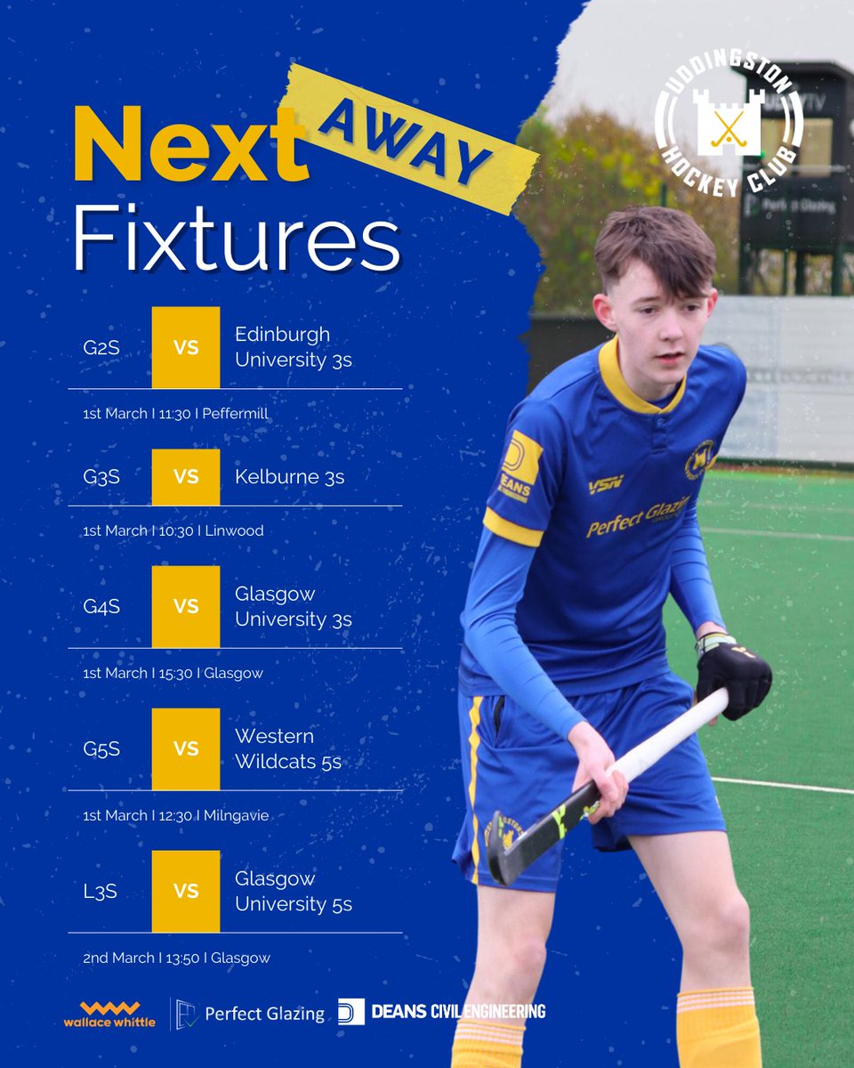 It's almost the weekend and we've got a lot going on for our Uddy teams!

Our Perfect Glazing Gents 1s face Clydesdale while our Deans Civil Engineering Ladies 1s head to Edinburgh to take on Grange as both sides are on their travels.

Good luck teams 💙💛