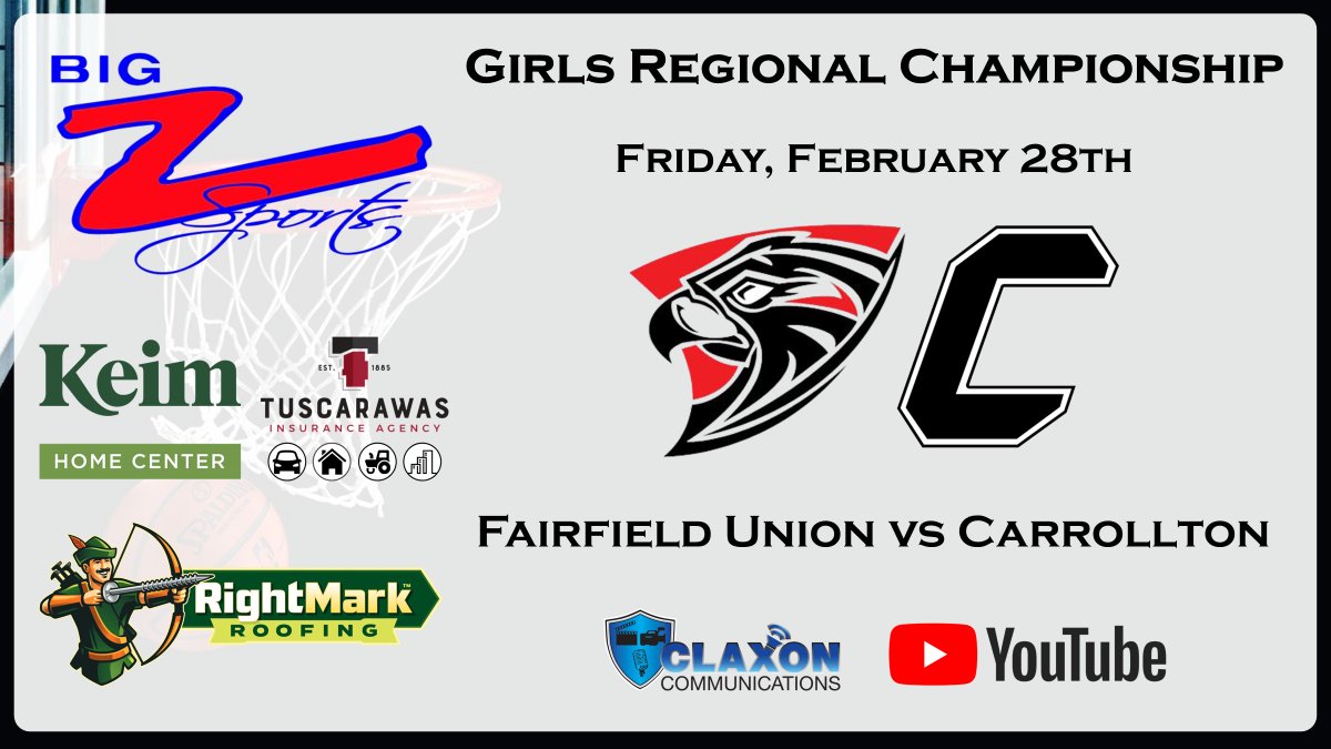 BIG_ZSports's tweet photo. D4 Regional Final Basketball from Zanesville has the Carrollton Lady Warriors taking on Fairfield Union. Wood Electric pregame will begin at 6:30 taking you up to tip-off at 7. Watch LIVE 👇
https://t.co/JjDEk5zgQw

@EastDistrictAB @CarrSports @CEVSDWarriors https://t.co/Tjh0qBf0J7