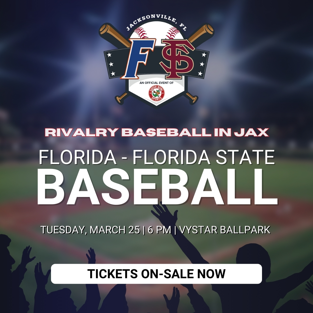 The Gators and Noles are set to return to Jacksonville this spring as Florida and Florida State face off on the mound! Head to VyStar Ballpark on March 25 for this baseball showdown.

🎟️ Tickets:
brnw.ch/21wR1a6