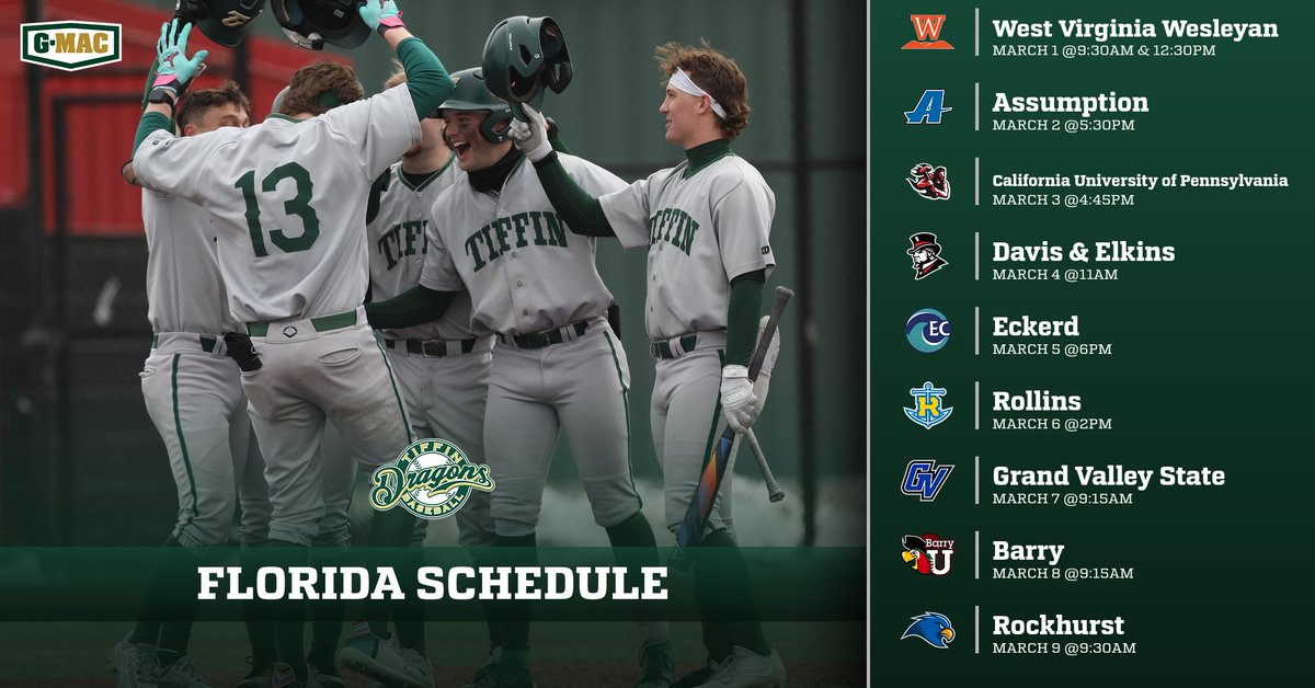TUDragonsBB's tweet image. Florida schedule for the week! 🐲☀️

#GoGons | #TiffinBaseball