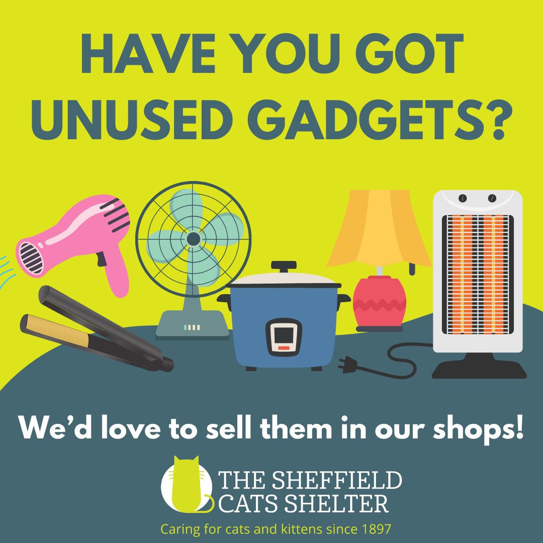 Have you got any unwanted electricals? Our charity shops are in need of your gadgets and electronics🔌

Drop them to one of our stores today and support the Shelter.

Find out more about our shops here: thesheffieldcatsshelter.org/shops/