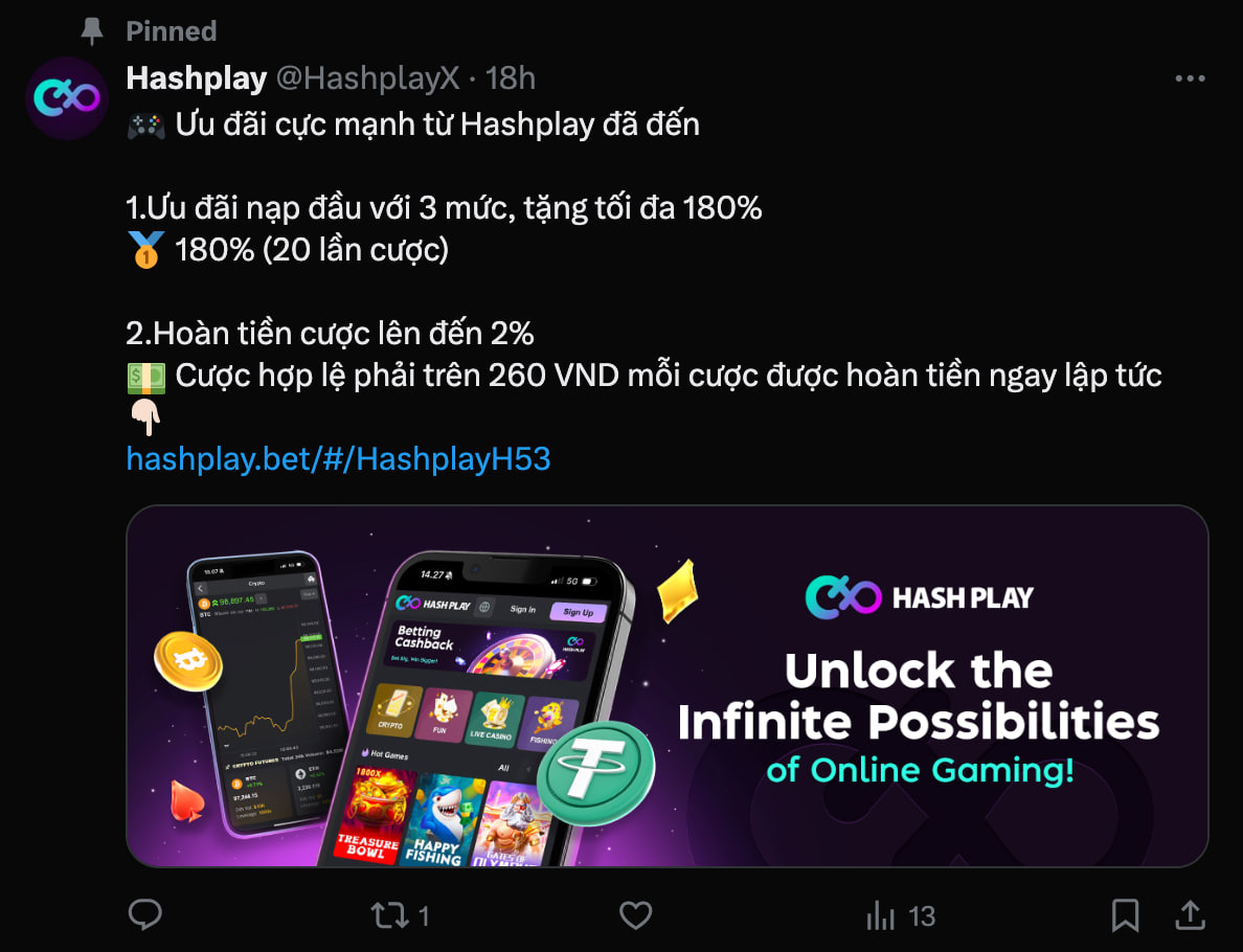 HashplayX's tweet photo. 🎉Chủ nhật công bố ID người dùng may mắn

📢 Chia sẻ, thích &amp; bình luận bài viết ghim trên FB/X để có cơ hội trúng thưởng!

🎯 Ngẫu nhiên chọn 10 người may mắn!

🏆 Giải thưởng:
🥇 705.000 VND
🥈 470.000 VND
🥉 235.000 VND
🏅 Giải 4 - 10: 117.500 VND https://t.co/t1KNx9XYcQ