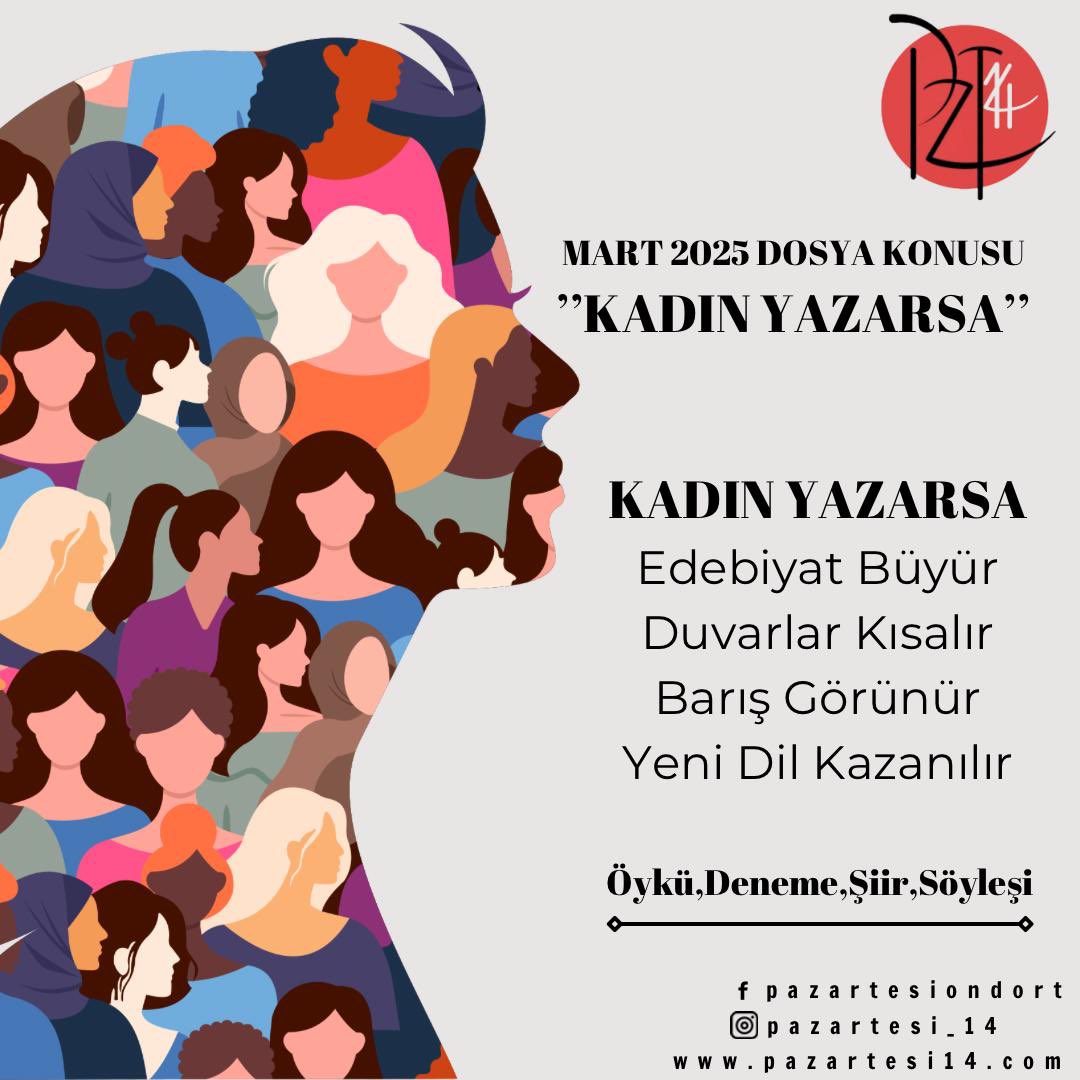 Pazartesi_14's tweet photo. 📁MART 2025 DOSYA KONUSU:KADIN YAZARSA📁

Dergimiz Mart ayı için yazı alımına başlamıştır. Başka bir platformda daha önce yayınlanmamış, basılmamış öykü, şiir ve denemelerinizi bekliyoruz. 

Yazılarınızı, Word formatında, Times New Roman, 12 punto ve 1,15 satır aralığında 👇👇 https://t.co/f6GzE6zRA7