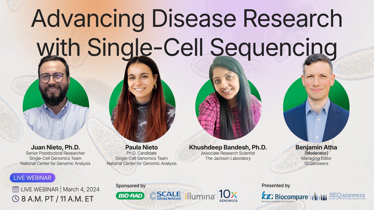 Don't miss this chance to engage with the experts as they present single-cell research for complex diseases. Learn how this technology is being used to uncover new  insights into type 2 diabetes, brain tumors, and leptomeningeal disease.

Register here: workcast.com/register?cpak=…
