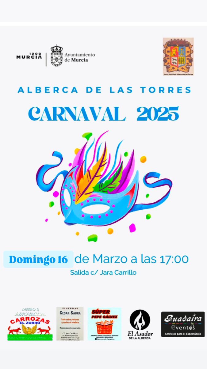 Karonline85's tweet photo. Tras aplazar el Carnaval de la pedanía por motivos meteorológicos, desde la Junta Municipal comunicamos que se realizará el próximo DOMINGO 16 DE MARZO!!

¡¡OS ESPERAMOS A TOD@S!! https://t.co/Bc6sKNa2kn