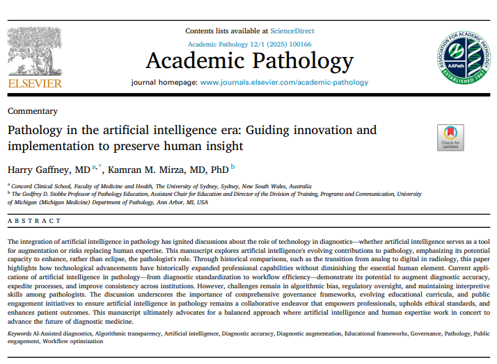 KMirza's tweet image. 🚀 New paper out!

Proud to collaborate with @HarryJGaffney who played a key role in shaping this discussion on #AI in #pathology

We explore how AI can be a force multiplier—enhancing, not replacing, the expertise of pathologists.

Read more: sciencedirect.com/science/articl…

#Pathology…