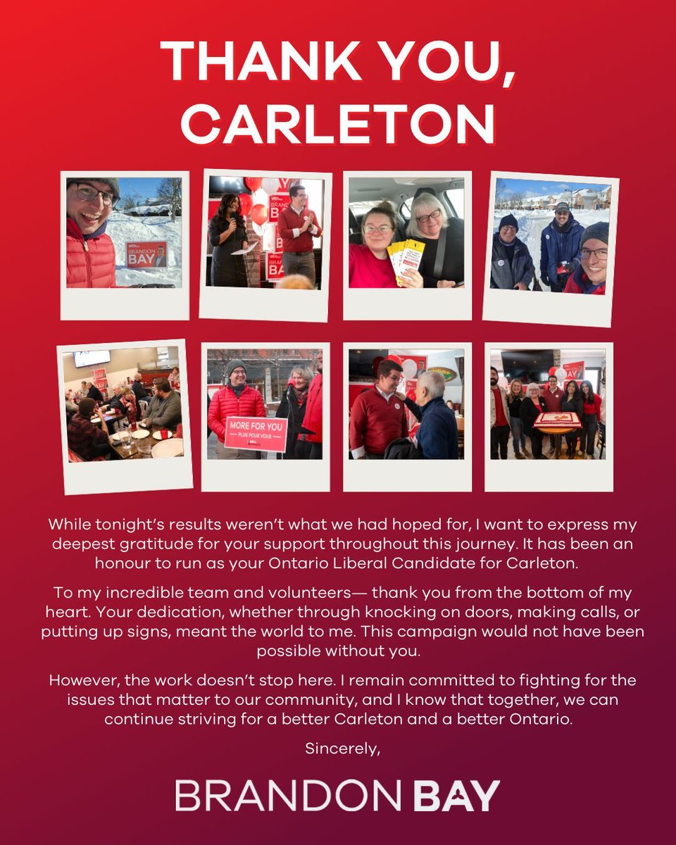 Carleton, I can’t thank you enough for your support. Together, we fought hard, stood strong, and proved that real change is close. We gave the PCs a real challenge, and this is just the beginning. The fight doesn’t stop here. See you at the next election! 🤍