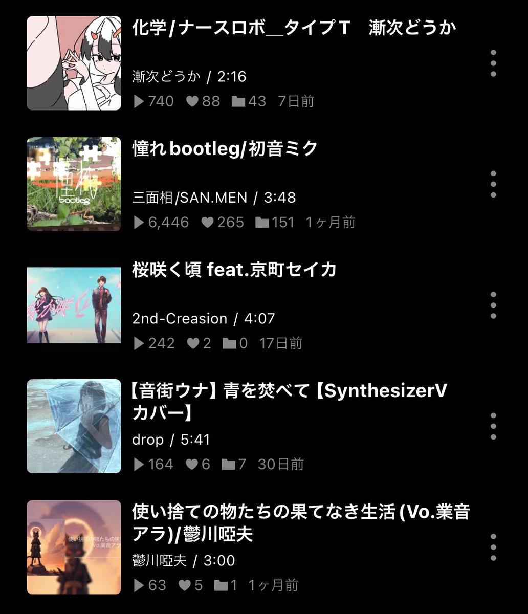 l0_0l333K's tweet photo. #本日のボカロ10選
😆僕は幸せだから/iamSHUM
😆ユニバース(カバー)/友翔
😆掌面説/yowanecity
😆夢遊病/イマニシ
😄最大値のウォーアイニー/夏代孝明
😄化学/漸次どうか
😄憧れbootleg/三面相
😄桜咲く頃/2nd-Creasion
😄青を焚べて(カバー)/Drop
😄使い捨ての物たちの果てなき生活/鬱川啞夫 https://t.co/28YRp5XVSA