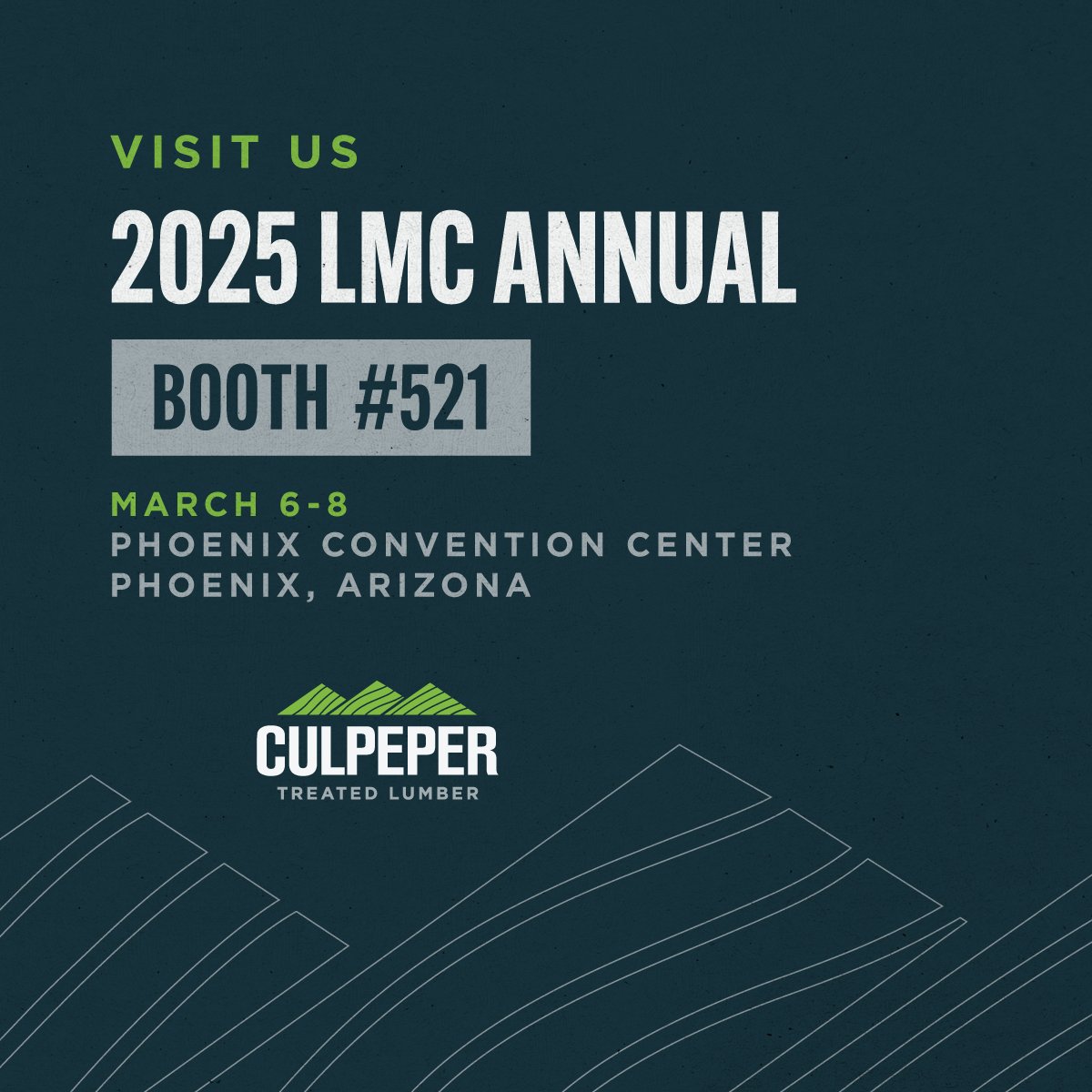Come visit us at this year’s LMC Annual event on March 6-8 in Phoenix, Arizona! The Culpeper crew is excited to showcase quality lumber products and share some fun with giveaways and more.  
 
Learn more about our upcoming trade shows: 
ow.ly/2gXi50UMNT7
