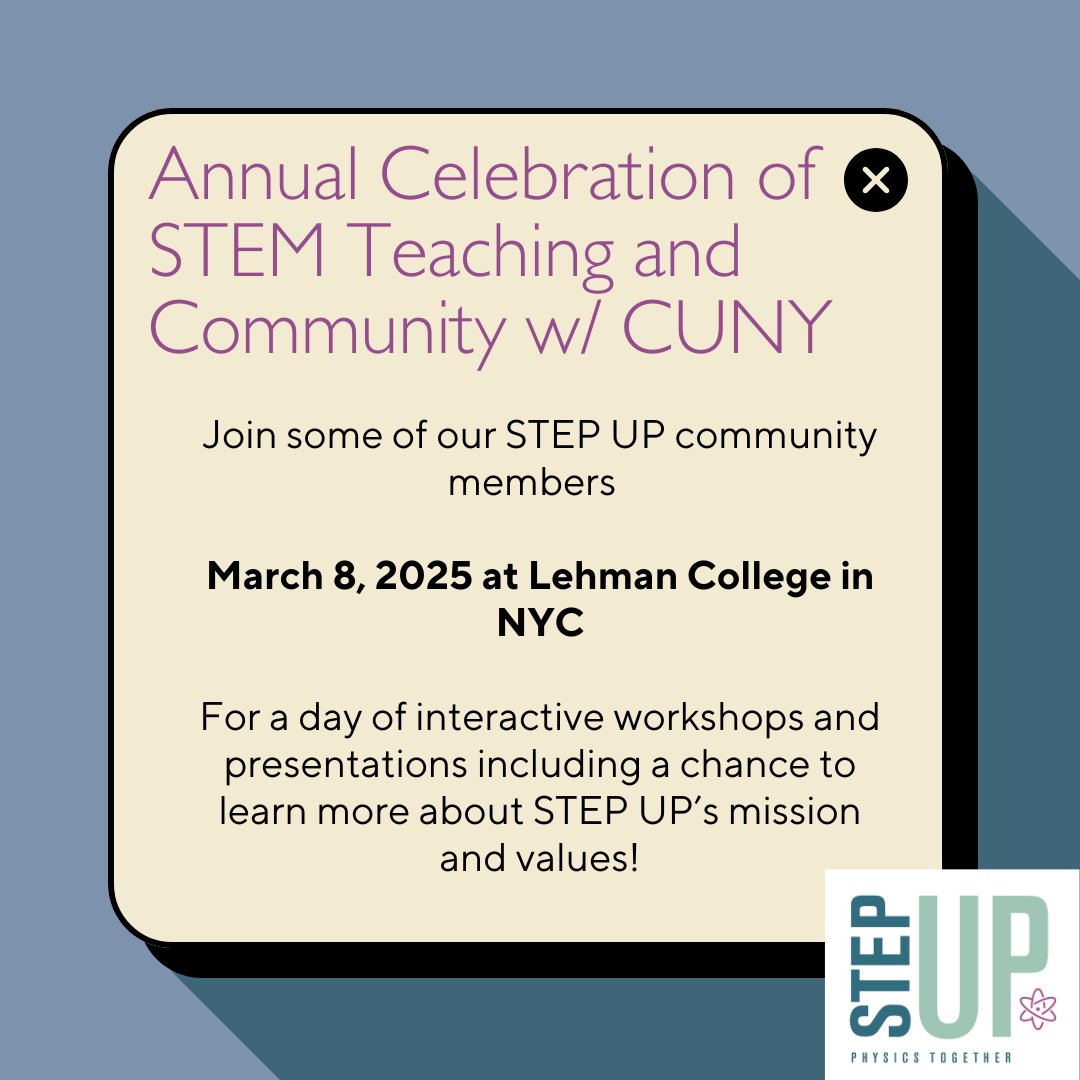 👋 Hello NYC science teachers! Are you looking for ways to get involved with &amp; learn more about the STEP UP community? Join STEP UP members Mar 8 at the Annual Celebration of STEM Teaching &amp; Community w/ CUNY to learn more. Register here: ow.ly/aaTM50V6ppS