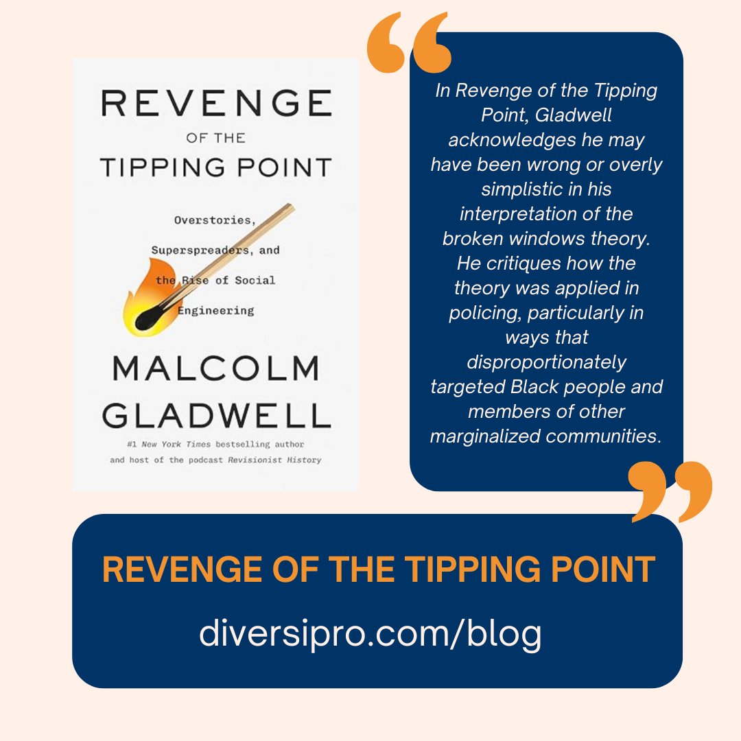 In Revenge of the Tipping Point, Gladwell acknowledges he may have been wrong or overly simplistic in his interpretation of the broken windows theory. 

Read more at: diversipro.com/blog

#MalcolmGladwell #RevengeOfTheTippingPoint #BrokenWindowsTheory #CriminalJustice