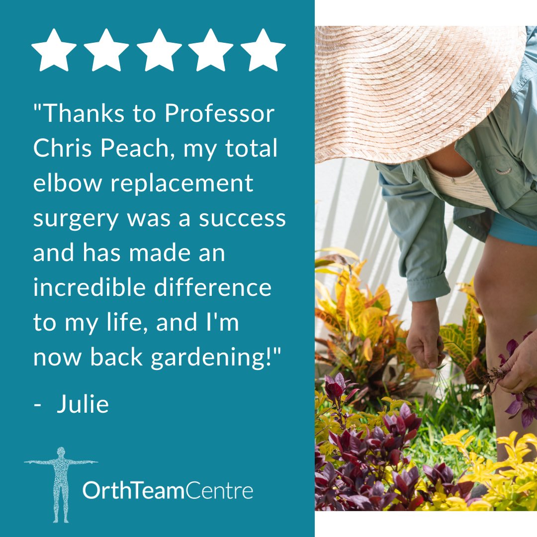 OrthTeam Centre (@ortht) on Twitter photo Happy patient = happy Friday! 😃
Thanks to <a href="/drpeachy/">Chris Peach</a> performing total elbow replacement surgery on Julie, who was suffering from rheumatoid arthritis, her life is “totally transformed” and she’s back doing what she loves. 🧑🌾 🌺
Read the full story ➡️ orthteamcentre.co.uk/news-and-event… Happy patient = happy Friday! 😃
Thanks to <a href="/drpeachy/">Chris Peach</a> performing total elbow replacement surgery on Julie, who was suffering from rheumatoid arthritis, her life is “totally transformed” and she’s back doing what she loves. 🧑🌾 🌺
Read the full story ➡️ orthteamcentre.co.uk/news-and-event…