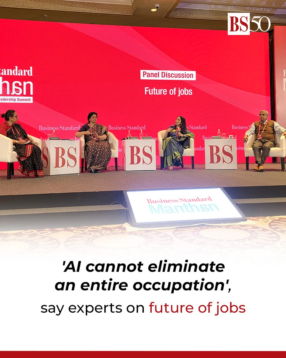 Business Standard (@bsindia) on Twitter photo #BSManthan | #AI will augment #jobs rather than replace them, say experts at BS Manthan, highlighting the need for upskilling and policy support to maximise productivity and employment growth.
<a href="/SumitaDawra/">Sumita Dawra</a>, Govt. of India | <a href="/Radhicka/">Radhicka Kapoor</a>, <a href="/ilo/">International Labour Organization</a>
| Hiranmay Pandya, <a href="/BMSkendra/">Bharatiya Mazdoor Sangh</a> #BSManthan | #AI will augment #jobs rather than replace them, say experts at BS Manthan, highlighting the need for upskilling and policy support to maximise productivity and employment growth.
<a href="/SumitaDawra/">Sumita Dawra</a>, Govt. of India | <a href="/Radhicka/">Radhicka Kapoor</a>, <a href="/ilo/">International Labour Organization</a>
| Hiranmay Pandya, <a href="/BMSkendra/">Bharatiya Mazdoor Sangh</a>