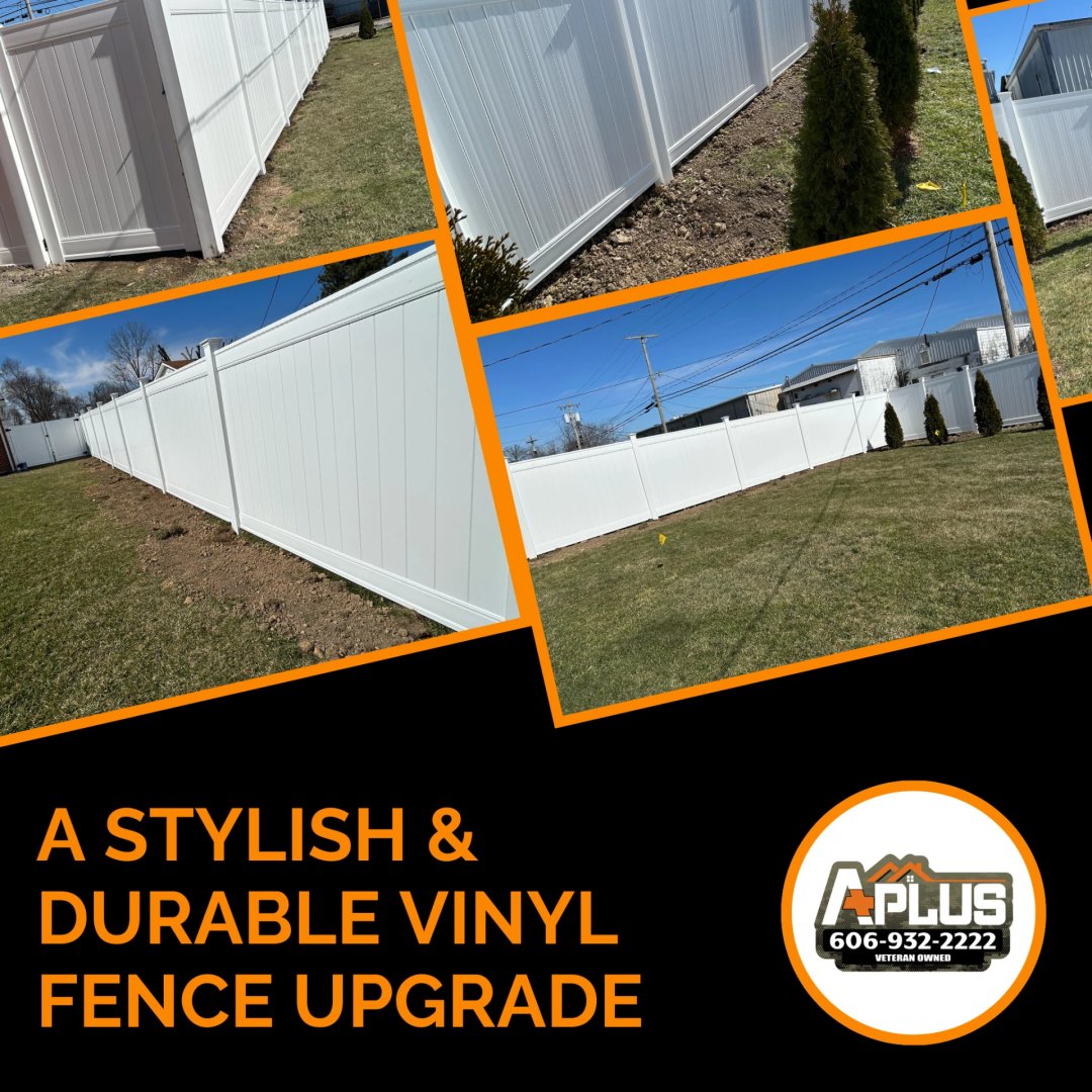 apluscontractky's tweet photo. A fresh vinyl fence install! This sleek and durable design adds privacy, security, and a clean aesthetic to any yard. Low maintenance and built to last, it's a great way to enhance your outdoor space! https://t.co/dtdhxIimj6