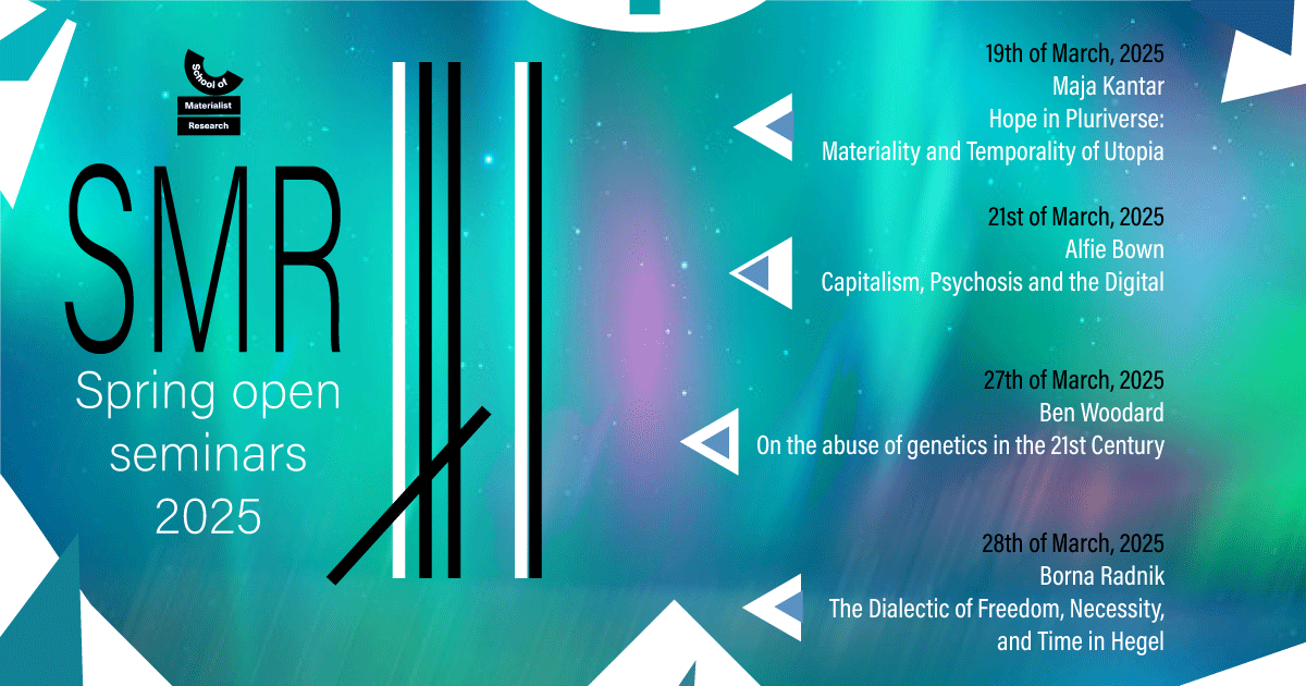 Masha Kolenkina (@maroccoco1) on Twitter photo Looking forward to talking some Bloch for <a href="/school_smr/">School of Materialist Research (SMR)</a> next month, in such a good company <a href="/BornaRadnik/">Borna Radnik</a> <a href="/NaughtThought/">Ben Woodard</a> and Alfie Bown.
Tune in💫 Looking forward to talking some Bloch for <a href="/school_smr/">School of Materialist Research (SMR)</a> next month, in such a good company <a href="/BornaRadnik/">Borna Radnik</a> <a href="/NaughtThought/">Ben Woodard</a> and Alfie Bown.
Tune in💫