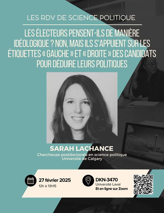 Ça a été un plaisir de présenter ma recherche sur les étiquettes idéologiques comme raccourci décisionnel pour les électeurs à l'Université Laval dans le magnifique département de science politique, avec ses doctorants vraiment extraordinaires! Merci!! <a href="/pol_ulaval/">SciencePo_ulaval</a>