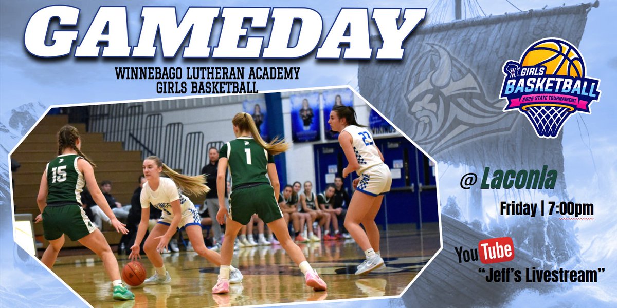 🏀GAMEDAY🏀

A D3 <a href="/wiaawistate/">WIAA State Tournaments</a> Regional Semi-Final tonight on the road at <a href="/LaconiaGirlsBB/">Laconia Girls Basketball</a> to face the Spartans. Come support the Vikings in Rosendale🚔!  

👀- #8 Vikings (11-14)🆚 #1 Spartans (20-4)
⏰- 7:00pm 
📍- Laconia
📺-YouTube | <a href="/JeffsLivestream/">Jeff’s Livestreams</a> ➡️youtube.com/watch?v=ZLLEKr…