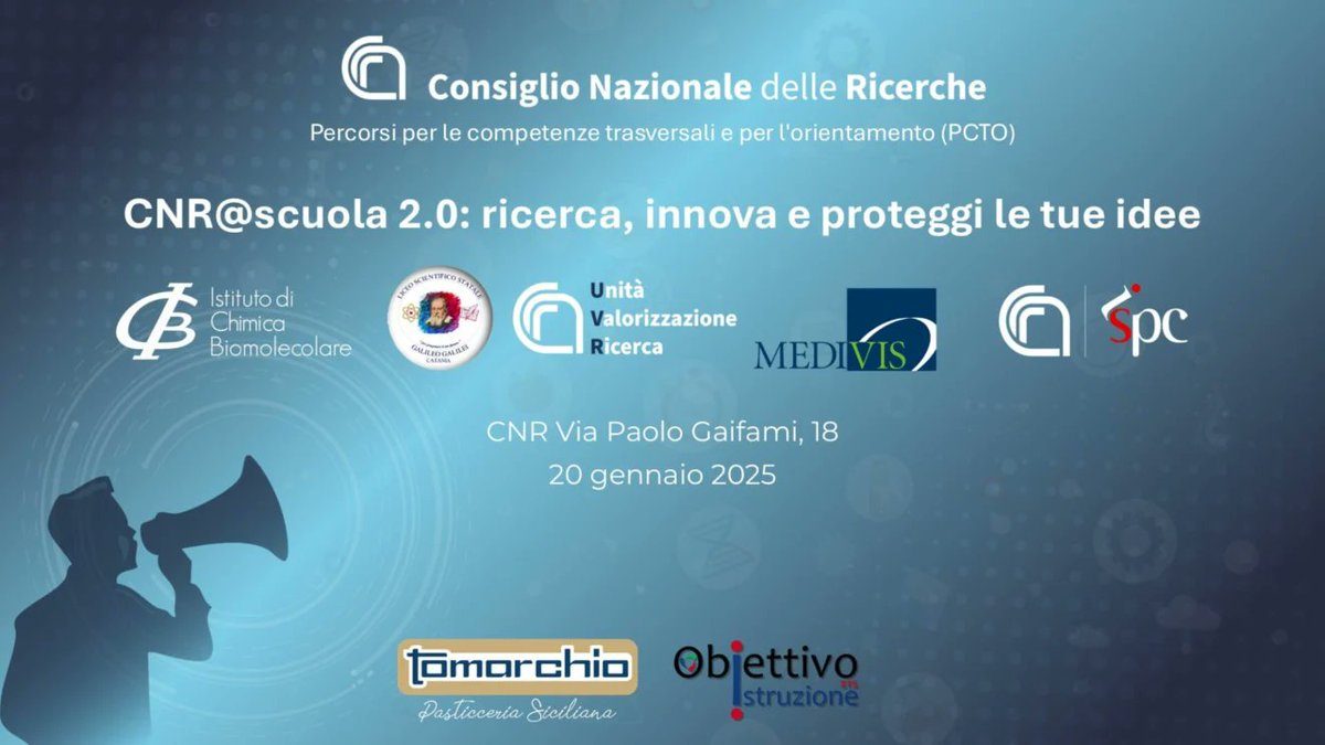 CNR ICB - Istituto di Chimica Biomolecolare (@cnricb) on Twitter photo Si è concluso con grande successo il 25 febbraio 2025 il progetto PCTO intitolato CNR@Scuola2.0: ricerca, innova e proteggi le tue idee, un progetto promosso dall’ICB del CNR e indirizzato agli alunni del Liceo Scientifico “Galileo Galilei” di Catania.
icb.cnr.it/innovazione-e-… Si è concluso con grande successo il 25 febbraio 2025 il progetto PCTO intitolato CNR@Scuola2.0: ricerca, innova e proteggi le tue idee, un progetto promosso dall’ICB del CNR e indirizzato agli alunni del Liceo Scientifico “Galileo Galilei” di Catania.
icb.cnr.it/innovazione-e-…