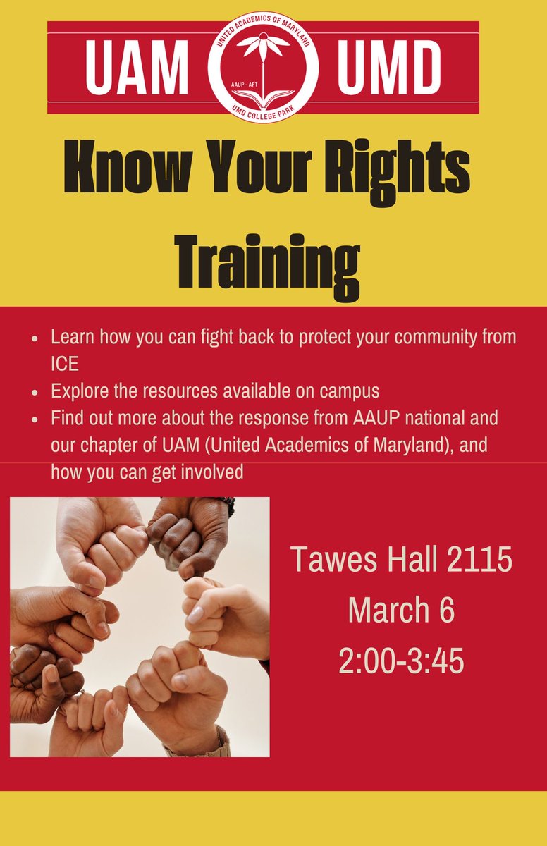 By popular demand, we're turning office hours at Tawes into a Know Your Rights event.

All welcome!