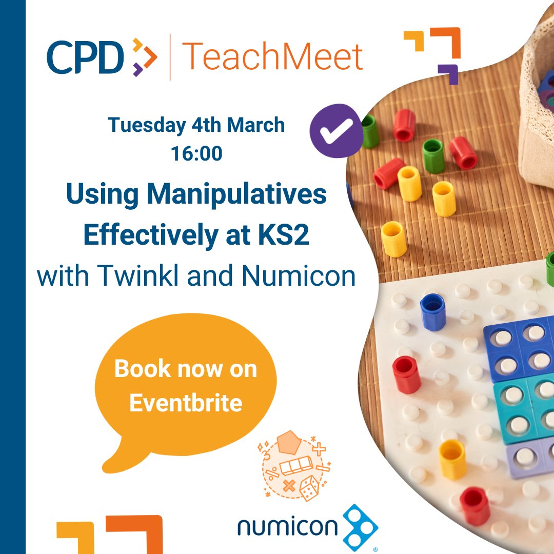 🚀 Join Twinkl &amp; Numicon for Using Manipulatives Effectively at KS2!

📅 Tues 4th March 2025 | ⏰ 16:00 GMT
Explore practical strategies to boost maths understanding with expert speakers.

🔗 Register now: twinkl.co.uk/l/1bhlsu