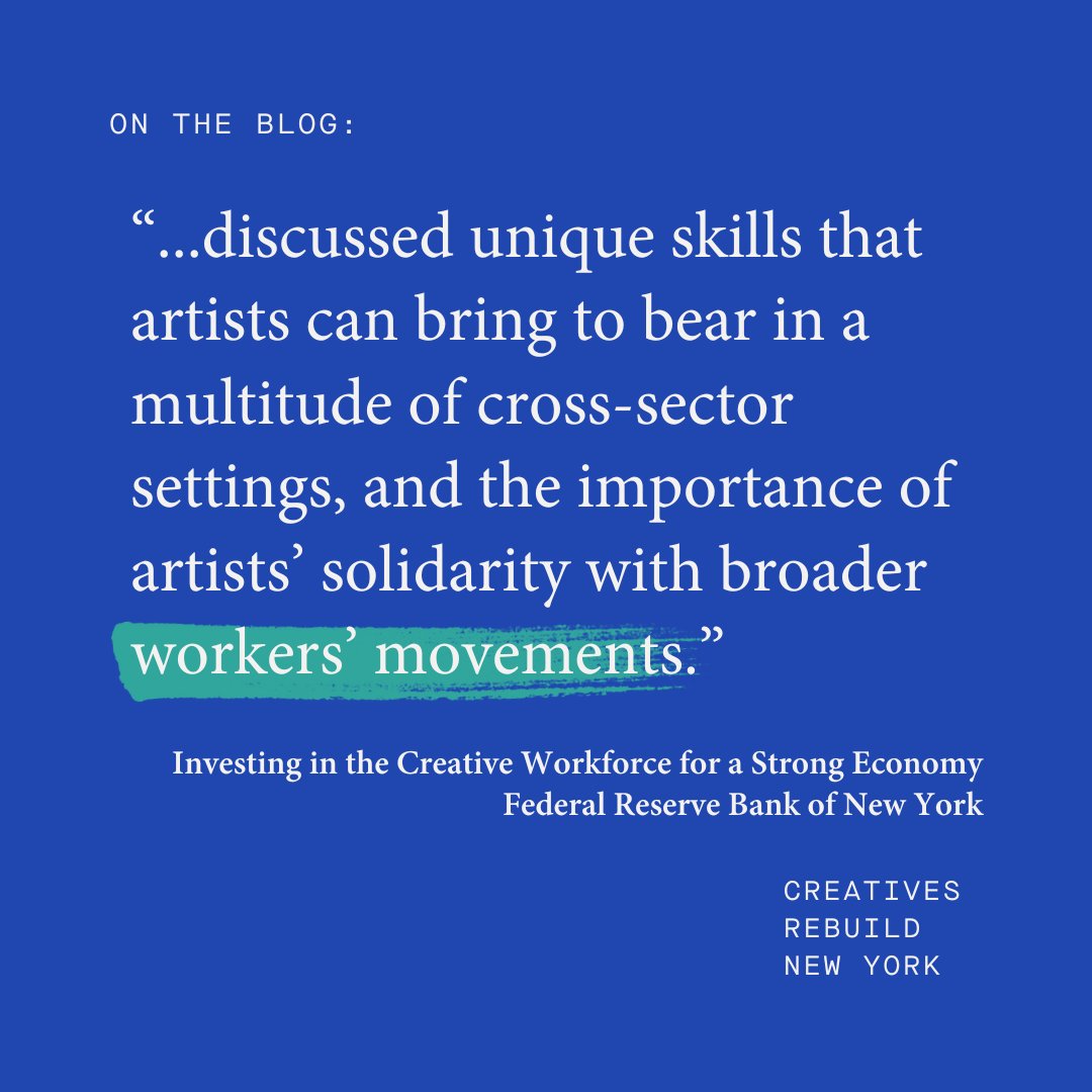 Creatives Rebuild New York (@artscrny) on Twitter photo Our convening “Investing in the Creative Workforce for a Strong Economy” at <a href="/NewYorkFed/">New York Fed</a> brought together experts from economic and arts sectors to reframe the discussion about the creative economy around artists and creative workers.
Full recap: creativesrebuildny.org/2025/02/27/why… Our convening “Investing in the Creative Workforce for a Strong Economy” at <a href="/NewYorkFed/">New York Fed</a> brought together experts from economic and arts sectors to reframe the discussion about the creative economy around artists and creative workers.
Full recap: creativesrebuildny.org/2025/02/27/why…