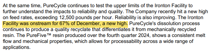 $PCT 4Q report most important line. 2 years from start of production 70% follows average for a new process. I want to see 80% by this time next year. 90% and the plant prints money.