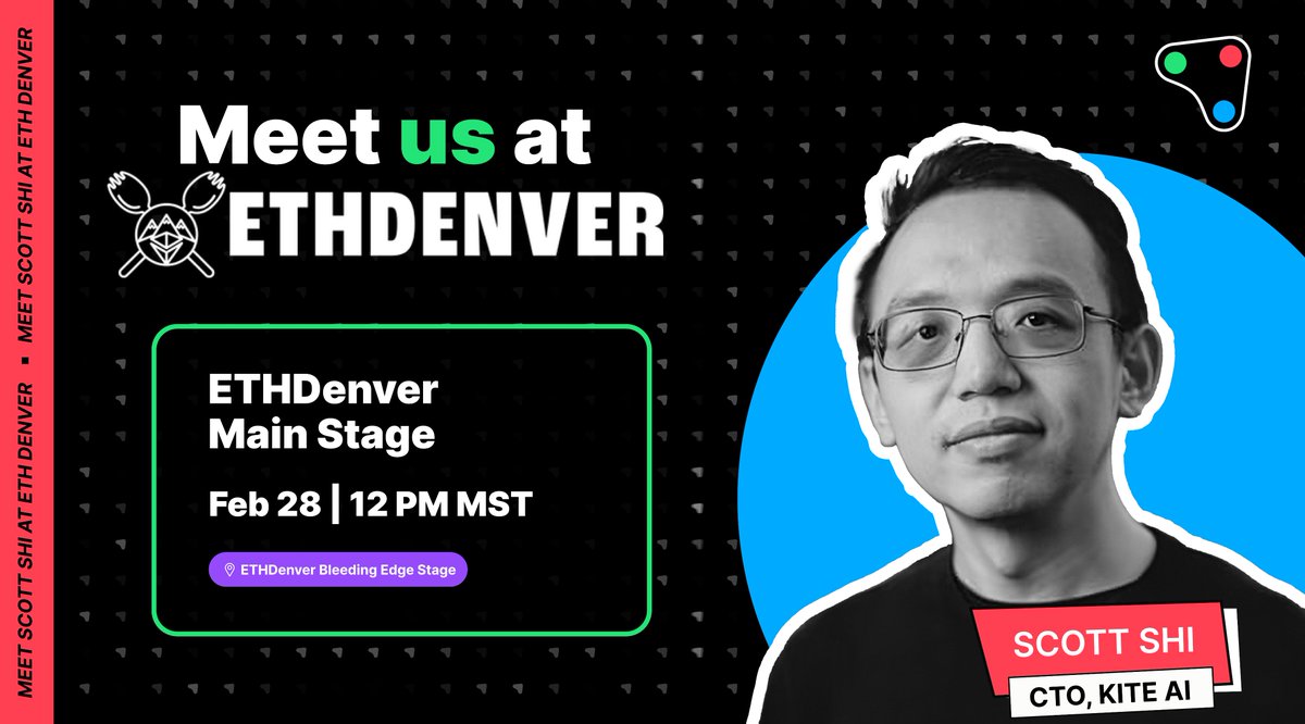 GoKiteAI's tweet image. Our Co-founder and CTO, @scottshics, will be at @EthereumDenver&apos;s Bleeding Edge Summit at 12 PM, discussing how Kite AI is building Proof of Attributed Intelligence to empower fair and trustless AI collaboration. Stay tuned! 🚀