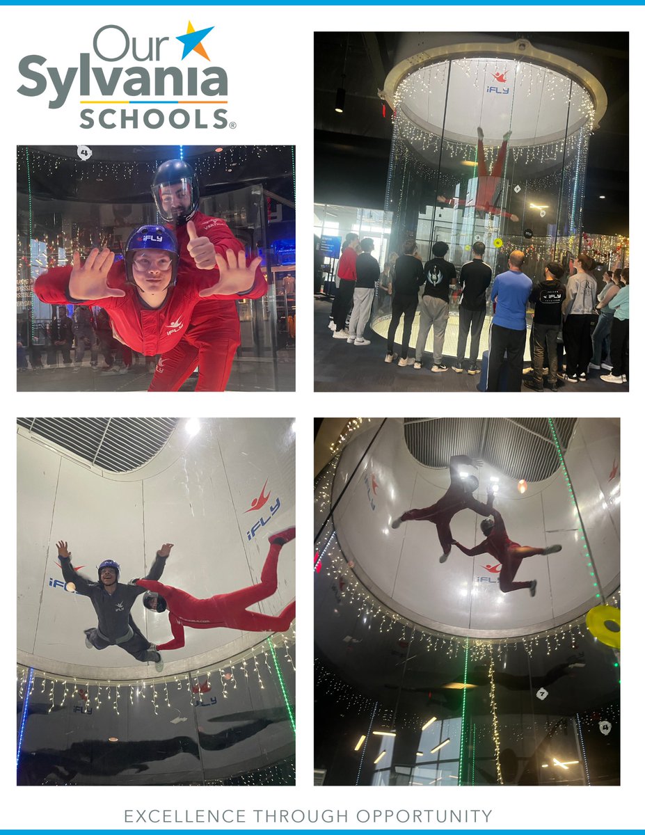 SylvaniaSchools's tweet image. Nearly 50 Northview and Southview students in Physics, AP Physics and the Aerospace Engineering career tech class took their engineering &amp;amp; physics knowledge to iFLY Detroit&apos;s wind tunnel.  #sylvaniastudents #studentexperience #engineering #physics #STEM #excellence #opportunities