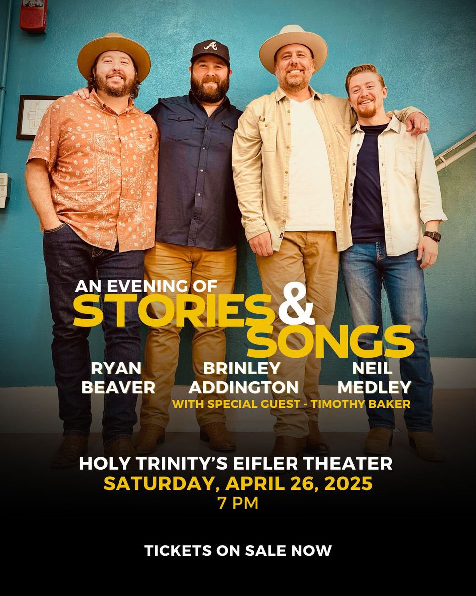 NeilMedley's tweet photo. Louisville, KY - Tickets on sale NOW!!! We are excited to be back for YEAR 2 of “Stories and Songs” with Nashville songwriters Neil Medley, Ryan Beaver, Brinley Addington and Timothy Baker at the Eifler Theater. https://t.co/HbNvTcwRNQ https://t.co/5ZMm7yCZvQ