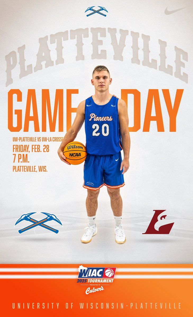 UW-Platteville Athletics (@uwp_pioneers) on Twitter photo LET'S GOOOOOOO!!! It's time for the #WIAC Tournament Championship (presented by Culver's)! <a href="/UWPlattMBB/">UW-Platteville Men’s Basketball</a> hosts UW-La Crosse at 7 p.m. on Bo Ryan Court!
⚪Wear white for WHITE OUT⚪
📺📈 letsgopioneers.com/composite?d=20…
#uwp #uwplatteville #platteville LET'S GOOOOOOO!!! It's time for the #WIAC Tournament Championship (presented by Culver's)! <a href="/UWPlattMBB/">UW-Platteville Men’s Basketball</a> hosts UW-La Crosse at 7 p.m. on Bo Ryan Court!
⚪Wear white for WHITE OUT⚪
📺📈 letsgopioneers.com/composite?d=20…
#uwp #uwplatteville #platteville