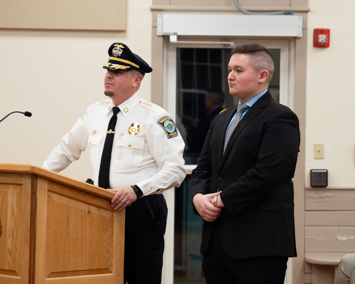 Dighton Police Department Welcomes New Officer and Part-Time Dispatcher: The appointment of Officer Tyler Lopes, right, to the Dighton Police Department was approved by the Board of Selectmen on Feb. 26. The appointment was made by Police Chief George… dightonpolice.com/2025/02/28/dig…