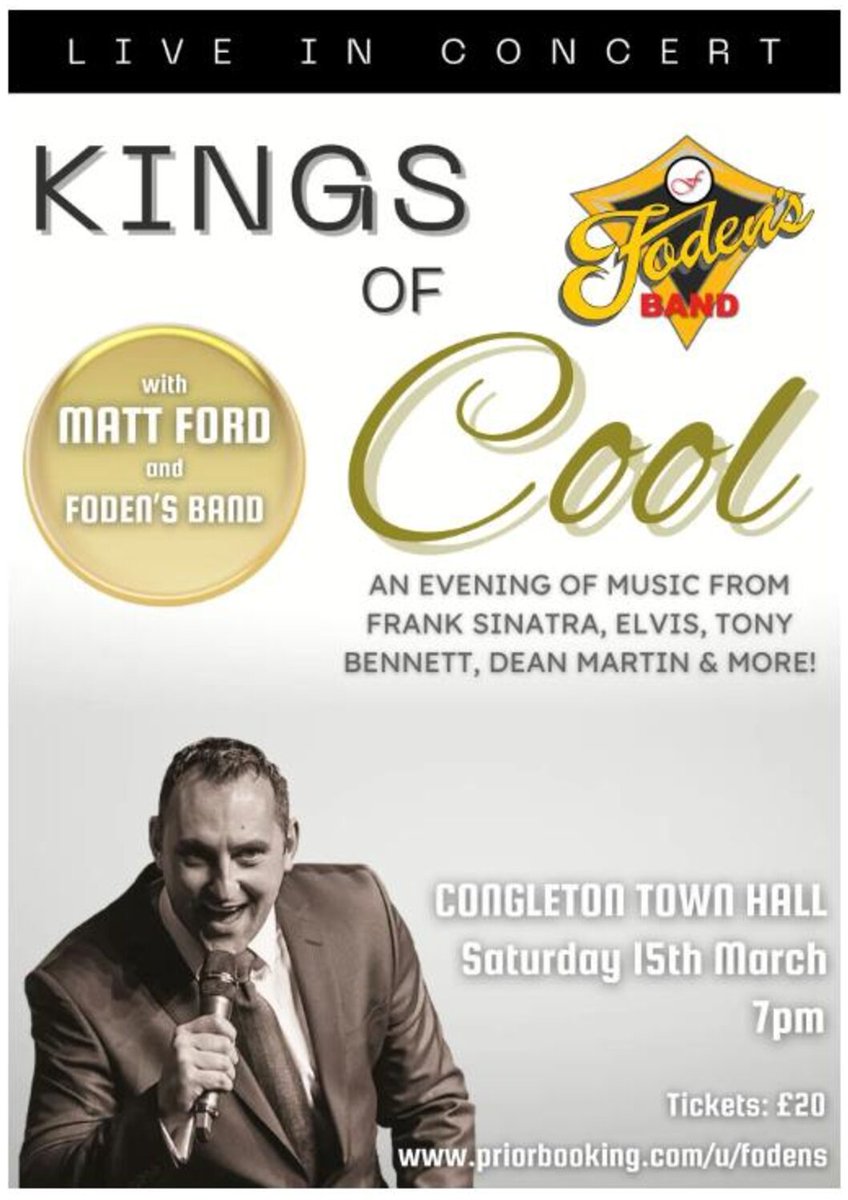 Foden's Band present Kings of Cool
📍Congleton Town Hall.
🗓️Saturday 15 March 2025 at 7pm
Tickets available from Congleton Information Centre🎟️
£20 each