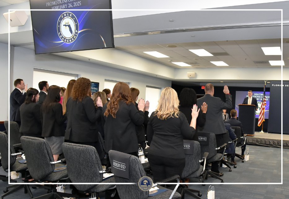 fdlepio's tweet photo. Celebrating our newest class of leaders! A heartfelt congratulations to all of our FDLE members honored at our promotional ceremony in Tallahassee earlier this week. Your dedication and hard work continue to inspire us all. #FDLETeam #SIRQ #ExcellenceinLeadership https://t.co/tDsiZzEjkJ