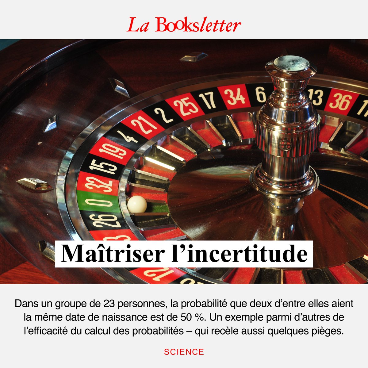 🎲Dans la Booksletter de ce 28 février, découvrez le nouvel ouvrage du statisticien britannique David Spiegelhalter <a href="/d_spiegel/">David Spiegelhalter</a> ☛ books.fr/maitriser-linc… #probabilité
📩 Abonnez-vous pour recevoir notre prochaine édition !