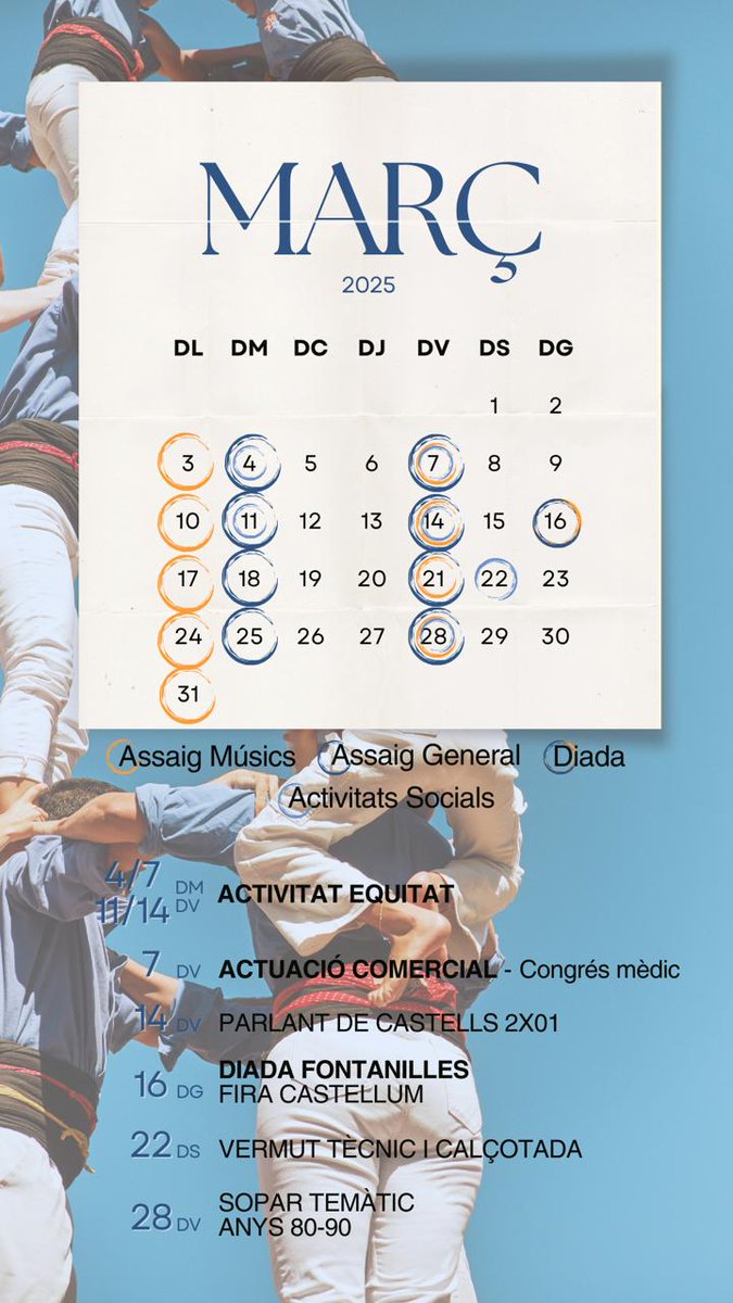 Estrenem mes! El mes que tornem a plaça i el mes que dona el tret de sortida a una temporada on tenim ganes de sumar castells... i sumar pisos. Ens acompanyes? 💙
#castells #ADNBlauTer