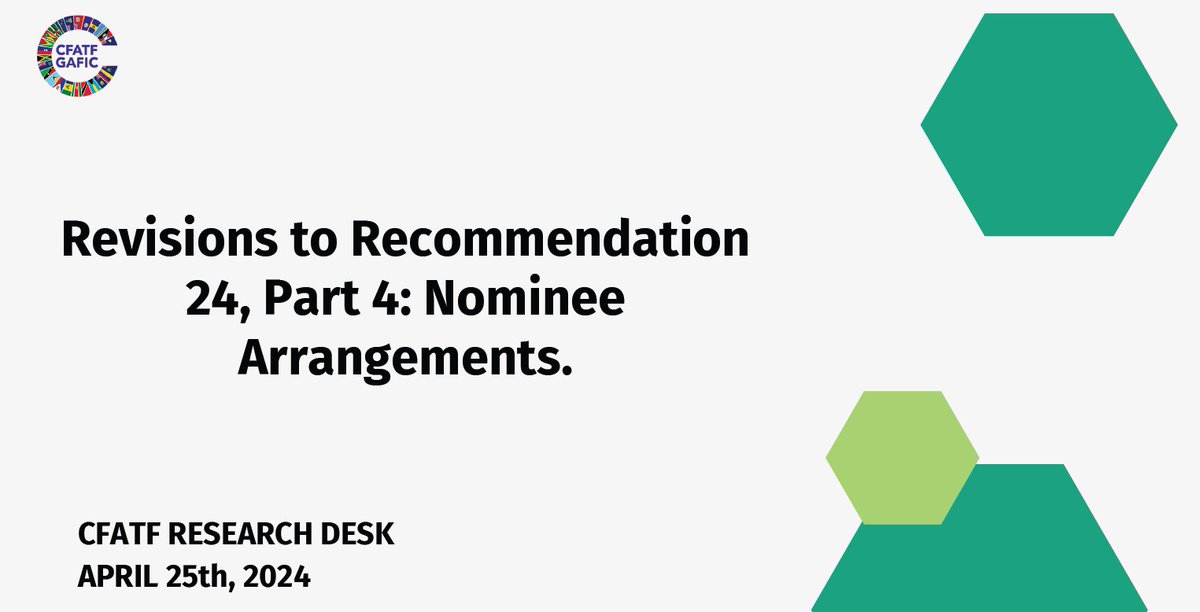 Learn about about the new measures in Recommendation 24 to prevent and mitigate misuse of nominees arrangements in the CFATF's article "Revisions to Recommendation 24, Part 4: Nominee Arrangements" here:👉  cfatf-gafic.org/home/cfatf-res…