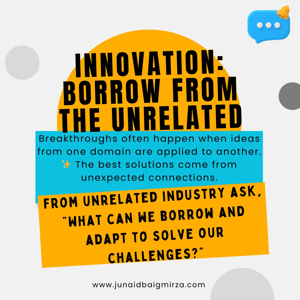 jbmirza22's tweet photo. Innovation: Borrow from the Unrelated https://t.co/s0Lj7IqXe1