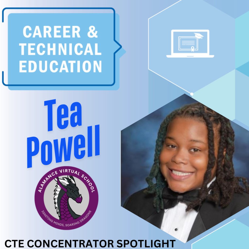 AVS salutes Te’Aizya "Tea" Powell as our Spotlight CTE Concentrator. Business Essentials teacher Ms. Cornett cites Tea's academic focus while exhibiting a strong work ethic. Tea works well independently and with peers. #ABSSExcellence #ABSSProud