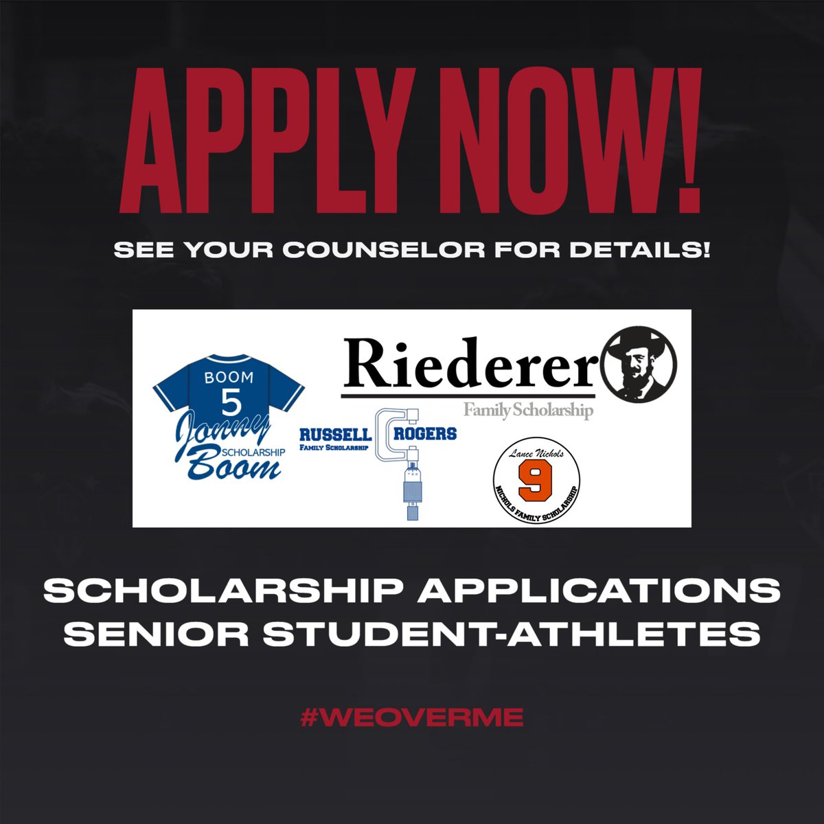 RedDemonSports's tweet photo. ATTENTION:  DCHS SENIOR STUDENT-ATHLETES - these scholarships are from distinguished DCHS Alumni and their families.  Show your appreciation by applying today!  #WEoverME https://t.co/J1gykWuDEn