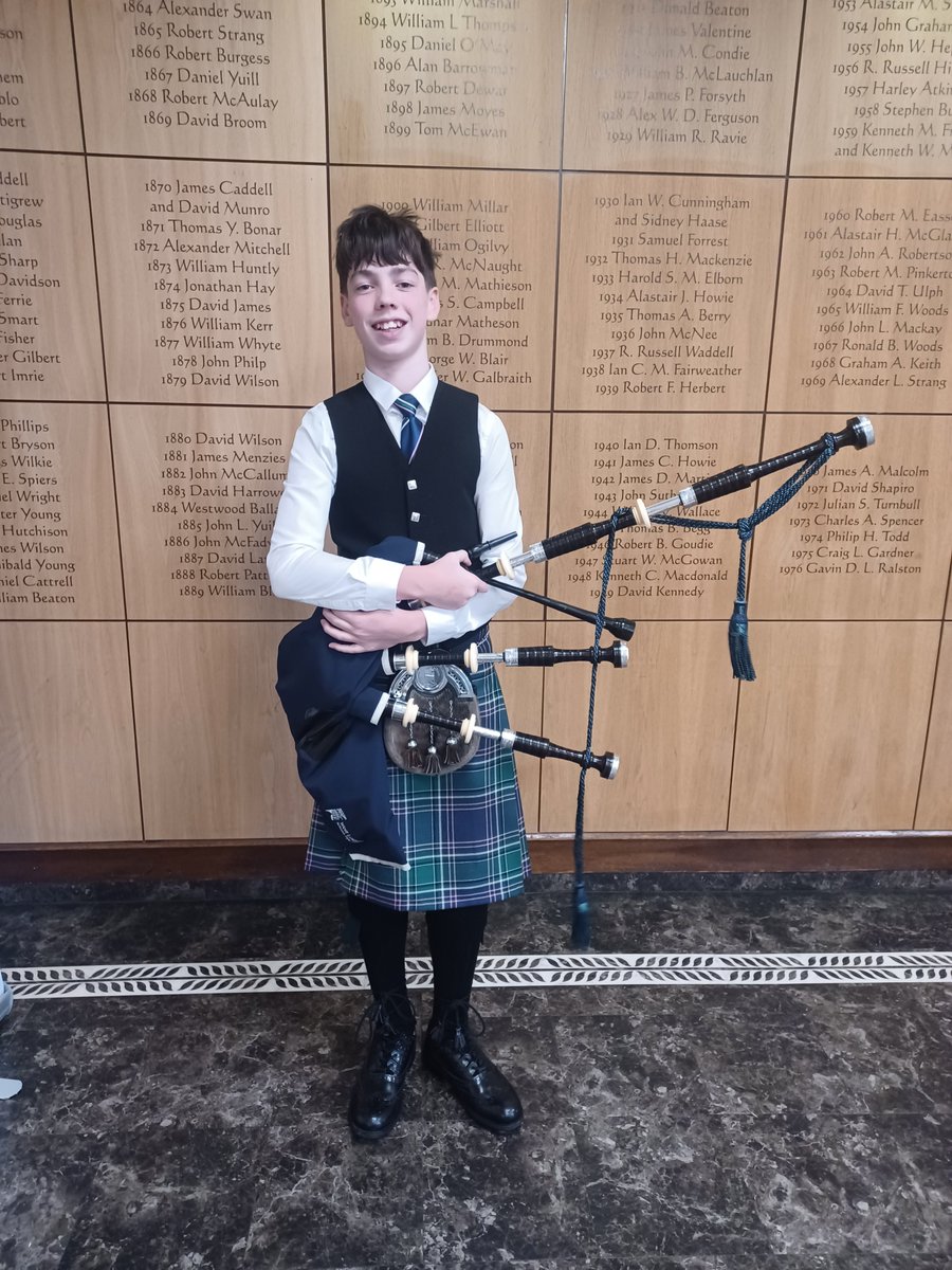 It was a busy weekend for this S1 piper. He competed in the Glasgow Highland Club individual piping and pipe band competition. This was his first competition with the senior West Lothian Schools Pipe Band, and it's fantastic that the band placed 3rd! Well done!