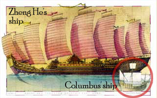 Chinos con barcos gigantes: Importar jirafas.

Españoles con barcos pequeños: Descubrir América, dar la vuelta al mundo, conquistar Filipinas, ocupar el norte de Taiwán antes que China, enclave comercial de Macao...