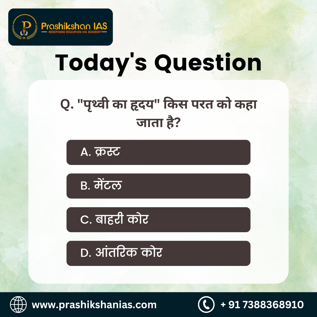 PrashikshanIAS's tweet image. Welcome to the Prashikshan IAS 🎉

Today&apos;s Question 
Comment down the right answer ✅

#prashikshanias #earthlayers #heartoftheearth #innercore #geologyfacts #earthscience #planetearth #upsc #pcs #bestcoaching #like #share #generalknowledge #currentaffairs