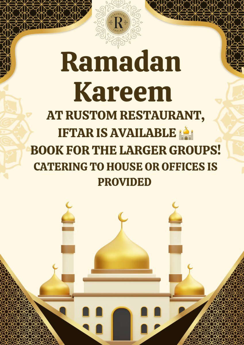 Rustom Restaurant is with you in this spiritual journey 🕌 Join fasting with us🙌
Book for larger group: RustomRestaurant.co.uk 
Catering available: 0131 337 7920

#rustomrestaurant #indianfood #indian #offer #foodie #foodgasm #foodporn #biryani #Lunch #dinner #dinein #eatin