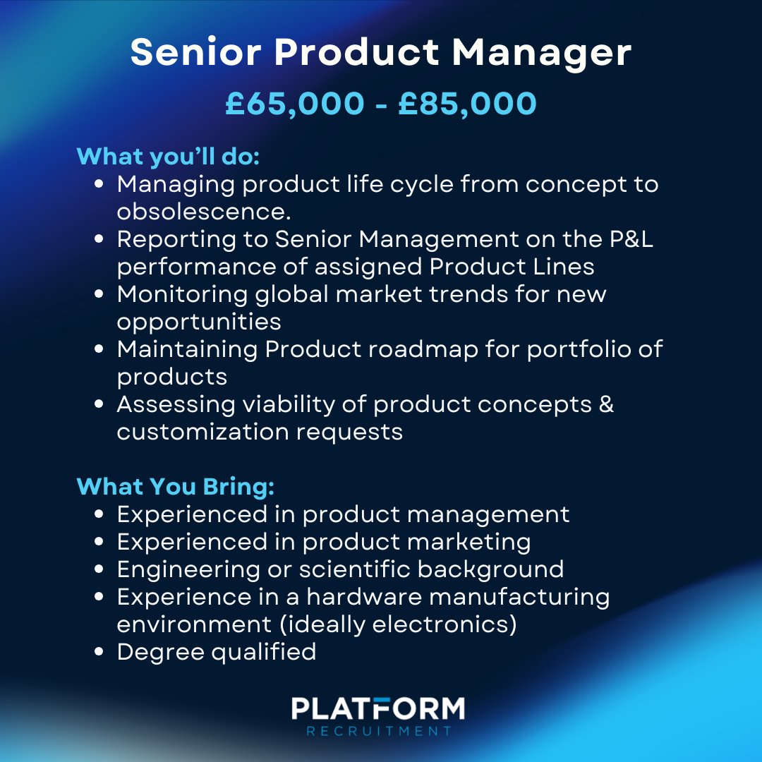 Take a look at our Job of the Week 💻

📩 Interested? Apply here: linkedin.com/jobs/view/4162…

Alternatively, reach out to Ronan for more details:
✉️ ronan@platform-recruitment.com
📞 020 8445 4577

#PlatformRecruitment #RecruitmentAgency #SpecialistRecruitment #UKJobs