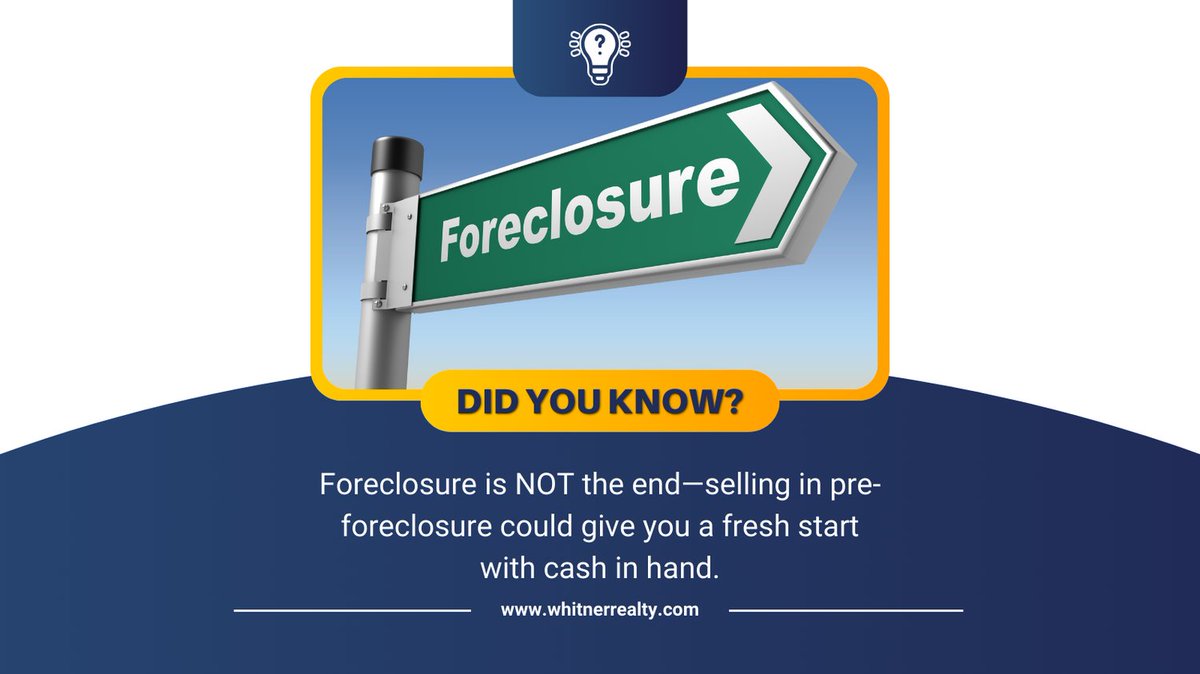 WhitnerRealty's tweet image. 🏡 Facing Foreclosure? You may still have time to sell &amp;amp; keep your equity! Avoid foreclosure, protect your credit, and walk away with cash. Message us today! 📩
#PreForeclosure #AvoidForeclosure #SellYourHome #ProtectYourCredit #HomeEquity #StopForeclosure #RealEstateHelp