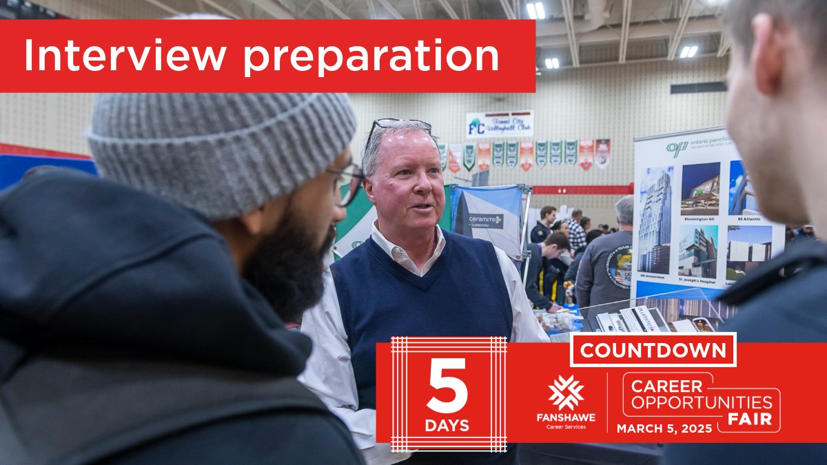 Career Fair is 5 days away!

Are you prepared to answer on-the-spot interview questions or to an interview after the fair?

Watch our on-demand workshop and access a practice interviewing software tool here: ow.ly/acMp50UH3in

Preparing is the key to your success!