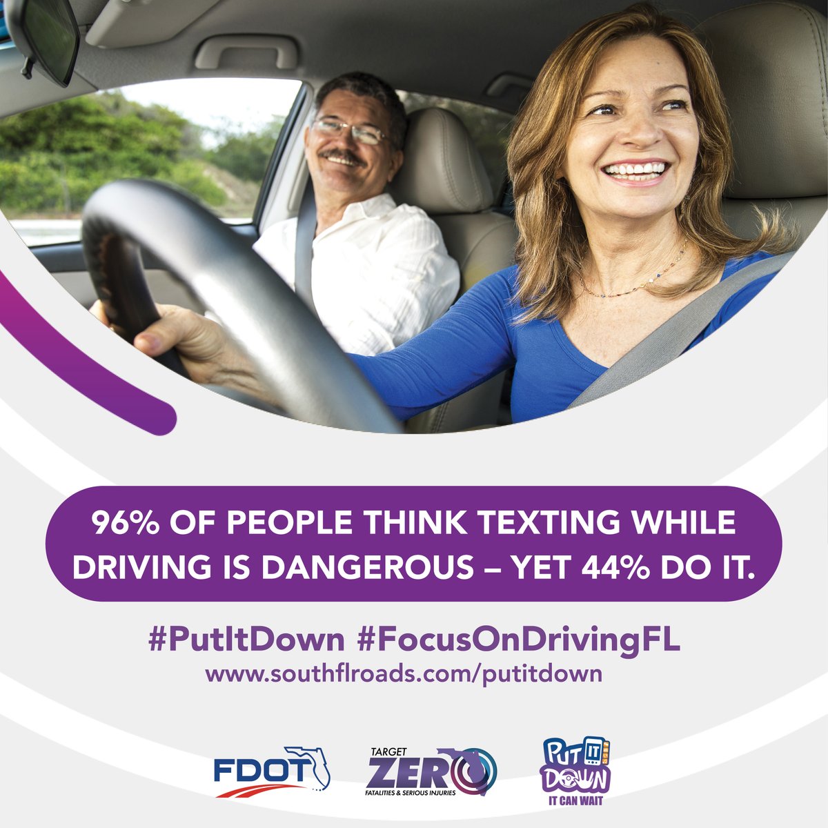 CityofMiami's tweet photo. Did you know 96% of people agree texting while driving is dangerous, but 44% still do it?
Let’s turn awareness into action—stay focused and drive safe!
#Putitdown #letsgeteveryonehome @MyFDOT_Miami https://t.co/4y3u5RWohY