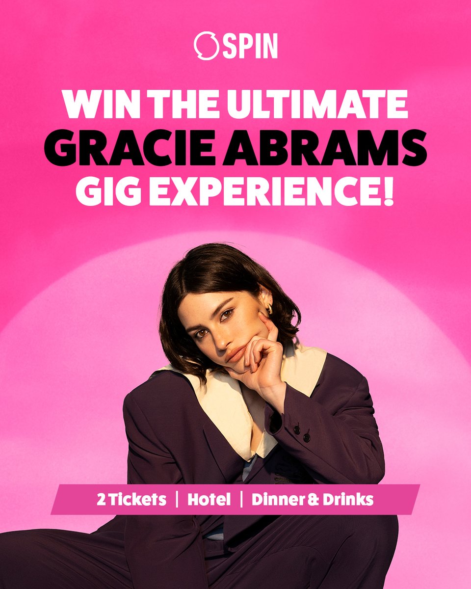 Win the ultimate Gracie Abrams experience for you and a friend with SPIN📻
We’re giving away:
🎟️ 2 Tickets to the gig
💶 €200 cash
🏨 1 night stay at 4⭐️ Hotel
🍽️ Dinner for 2
&amp; if we call you, answer with “I’M SORRY, TAKE ME TO GRACIE”Head tospin1038.com
