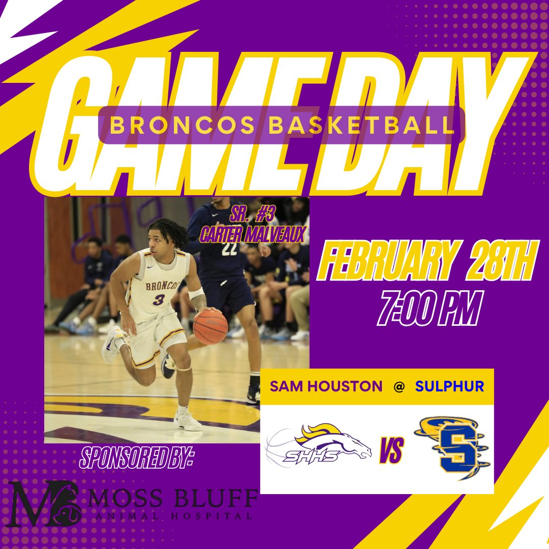 SHHSBroncosBB's tweet photo. Postseason Basketball‼️

🆚 Sulphur High School 
⏰ 7:00PM
📍Sulphur High School
🎟️ https://t.co/3F2qRJu3Ku

#GeauxBroncos | #ALLIN https://t.co/ayA09CtoCo
